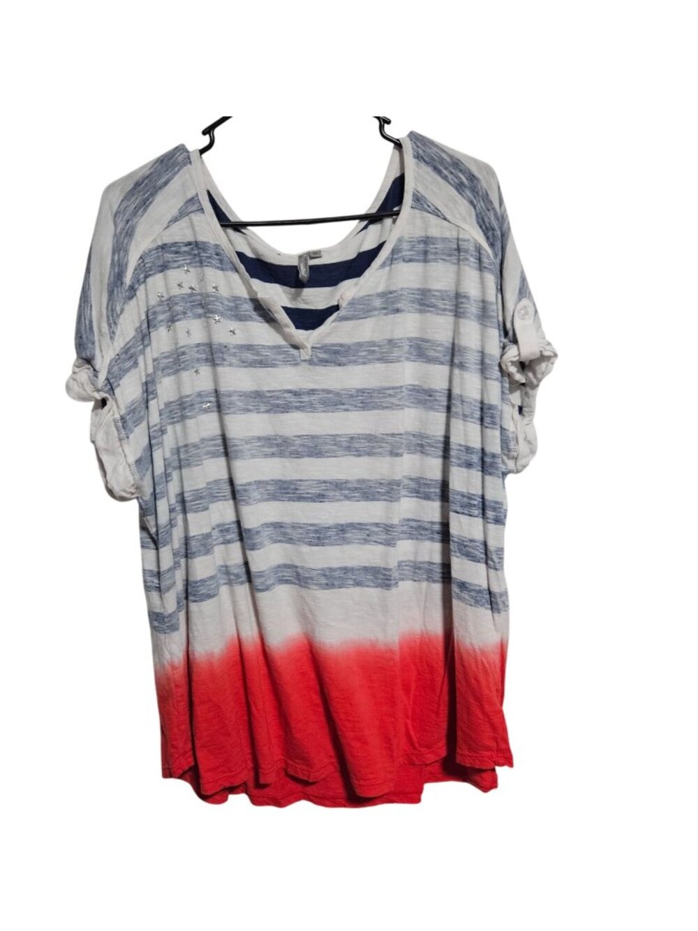 New Directions Striped Stars Dip Dye Top Womens Size 3X American Flag Patriotic